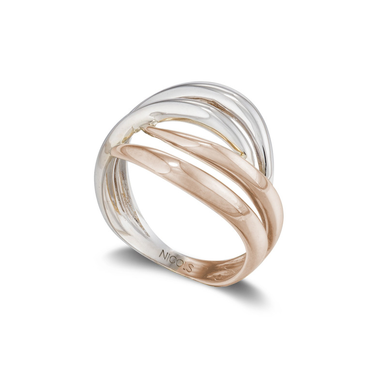 Anel de ouro escultural You and Me faixa dupla em ouro rosa e ouro branco 35010021110