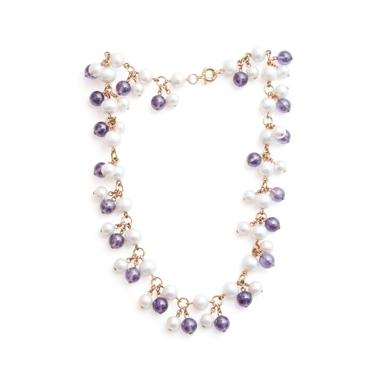 Collier perles et améthystes perles dame 99927881140