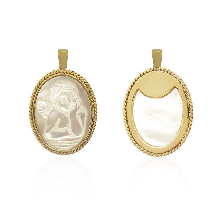 Medalla Ángel Serafín Oval Oro 18kt Nácar Bisel Retorcido 99929025052