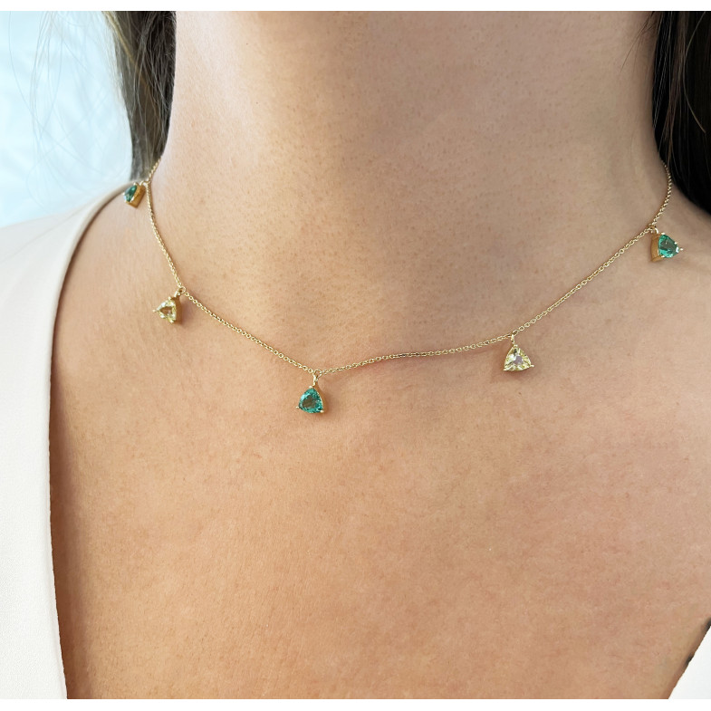 Green Quartz and Lemon Quartz Stones Pendants Necklace TRILLON 14711195440