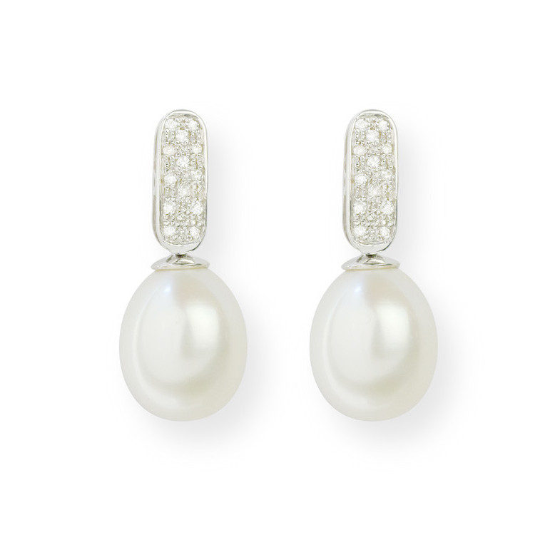 Boucles d'oreilles perles et diamants Mariage 0,25 Ct 99928765021