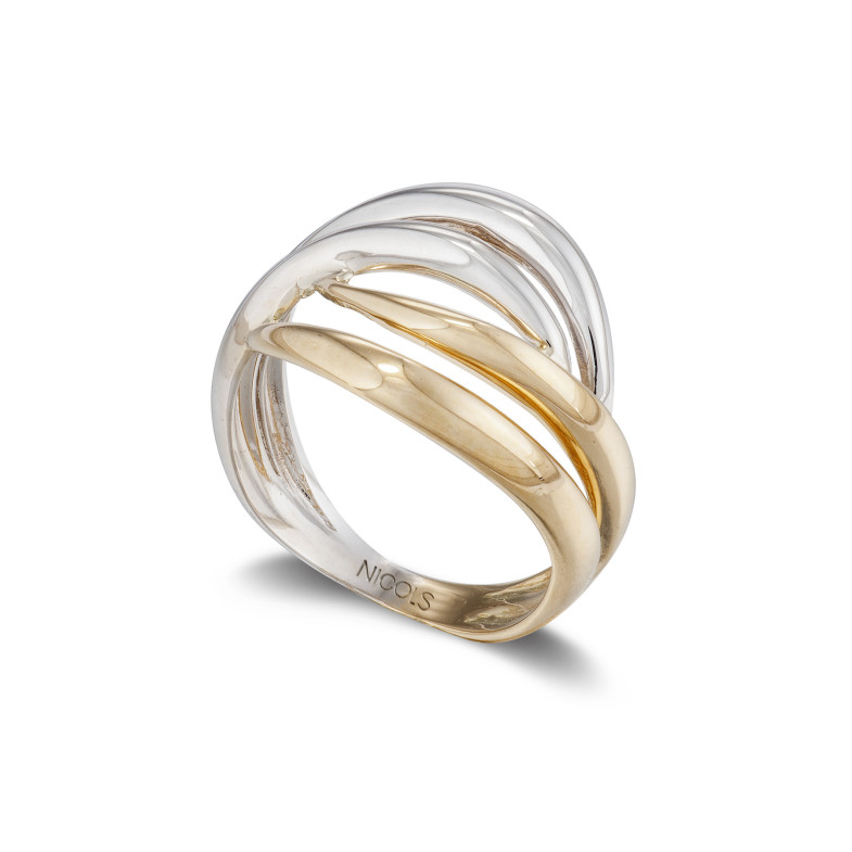Anillo Oro Escultural Tu y Yo Doble Banda Oro Amarillo y Oro Blanco 35010020110