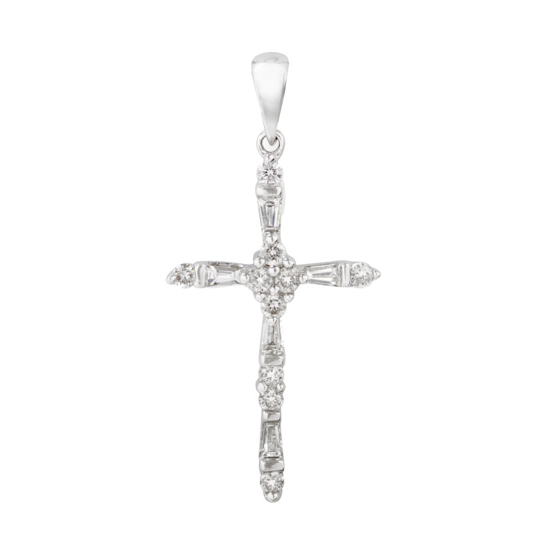 White Gold Cross and Diamonds Latin Catholic Sign 20110660053