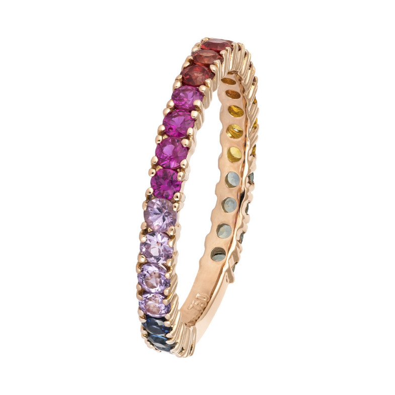 Riviere RAINBOW Rose Gold Colored Sapphires Ring