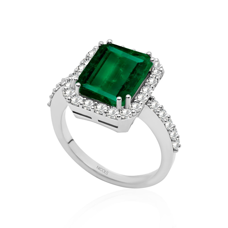 Emerald Ring 3.88ct White Gold SUNSET RECTANGLE 99929911012