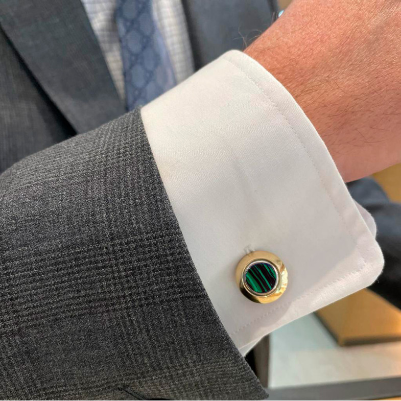 Silver and Gold Cufflinks MALACHITE 33810122781