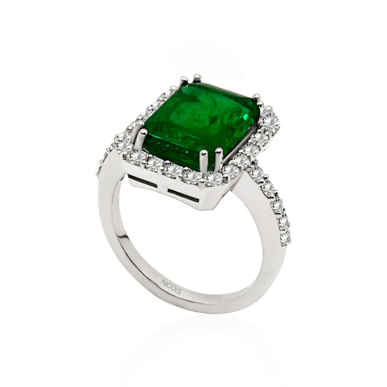Emerald Ring 3.26ct White Gold SUNSET RECTANGLE 99929910112