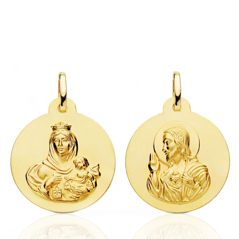 Escapulario 22mm Virgen del Carmen y Corazón de Jesús 18kt 36210012252