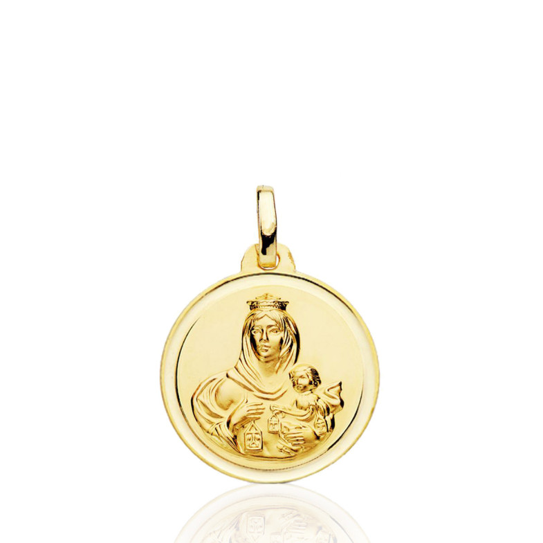 Medalla 18mm Virgen del Carmen Bisel Liso 18kt 36210211852