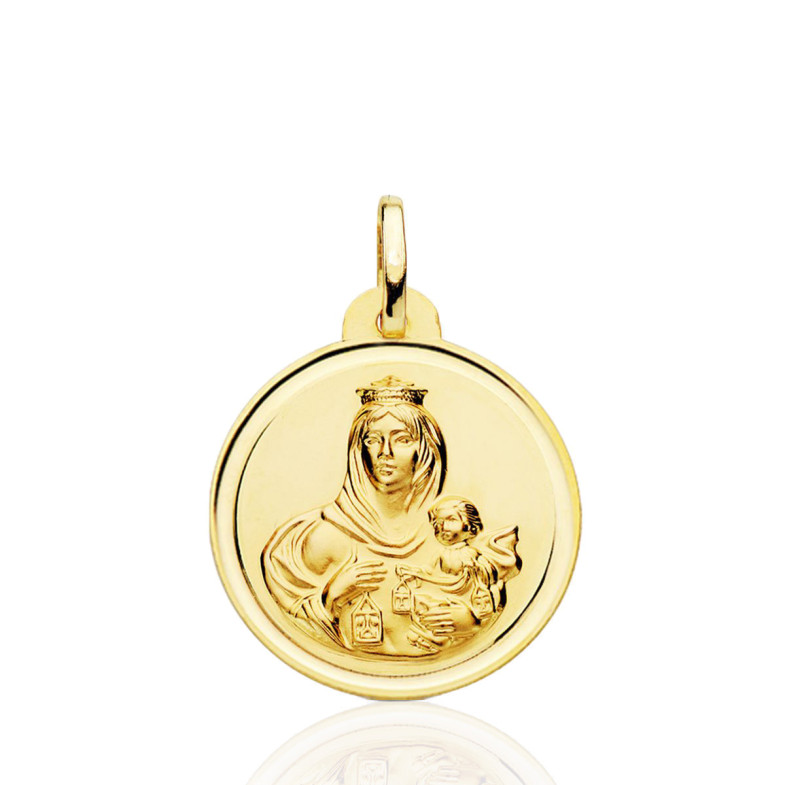 Medalla 22mm Virgen del Carmen Bisel Liso 18kt 36210212252