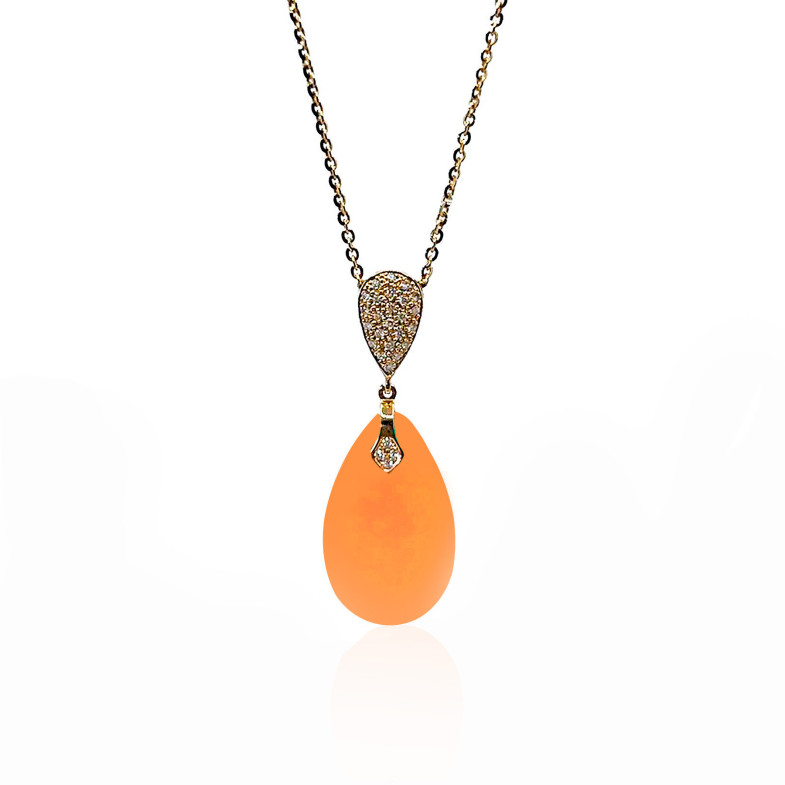 Orange Jade Pendant Gold and Diamonds SERENITY DROP 99929836541