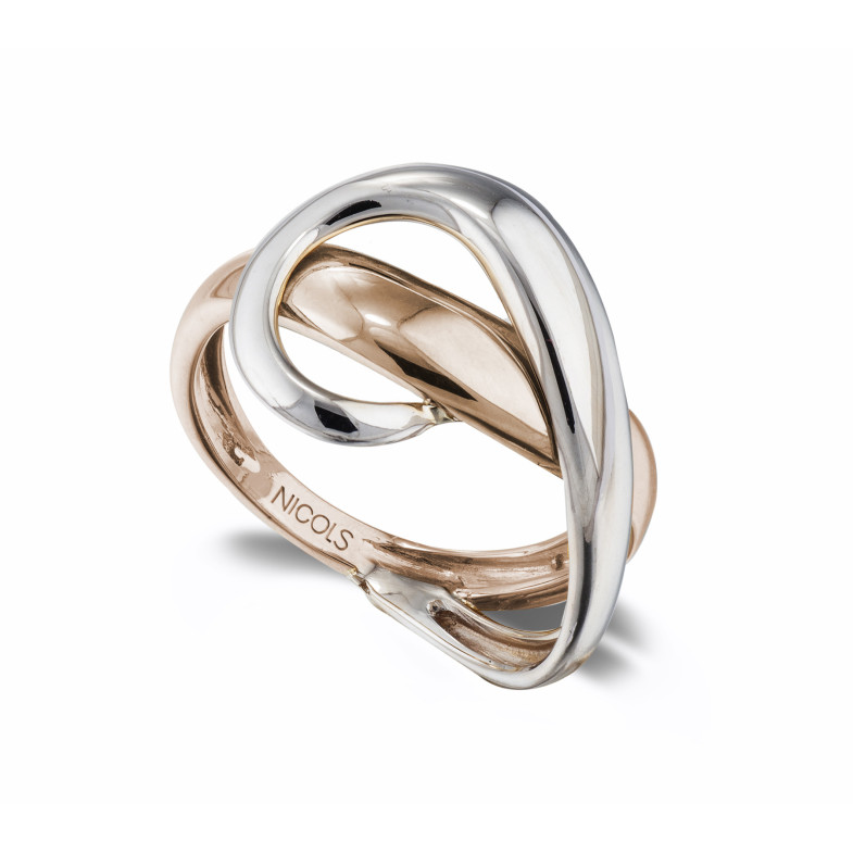 Anillo Oro Escultural Concava Onda Latigo Oro Rosa y Blanco 35010022310