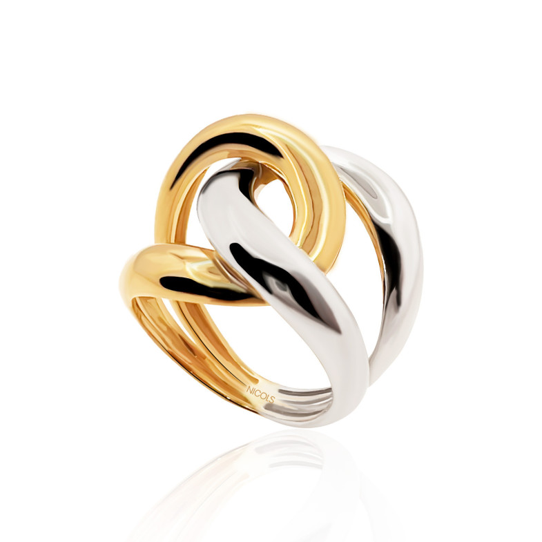Golden Ring Scultural Double bande Nude jaune or et blanc 350105510