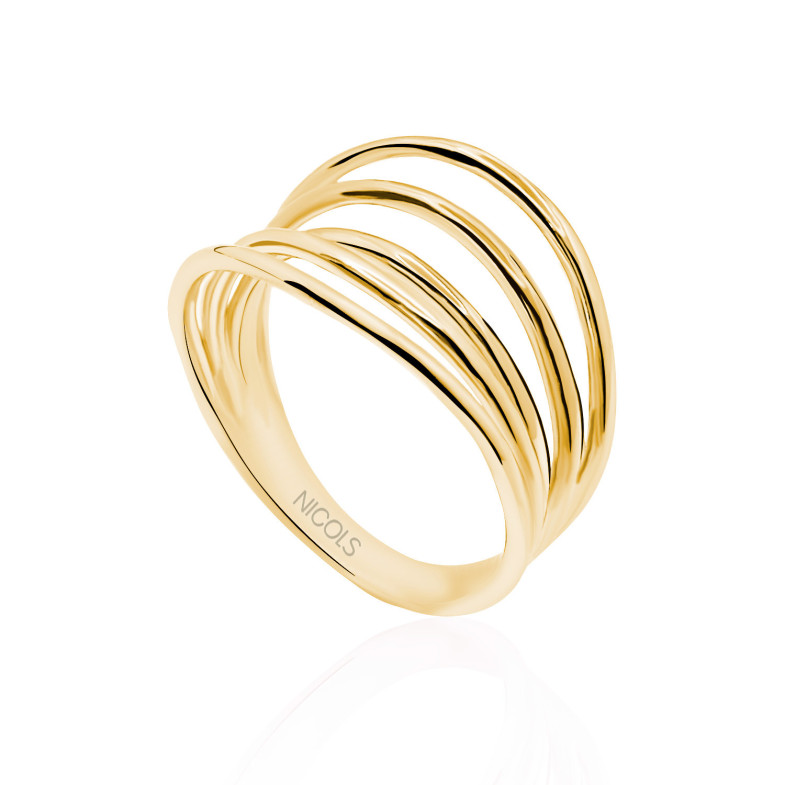Anel de ouro minimalista 5 linhas onduladas 35010520110