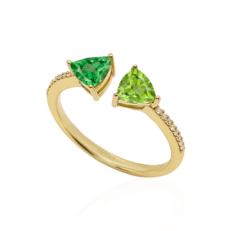Green Quartz and Lemon Quartz Diamond Ring TRILLON 14711195411