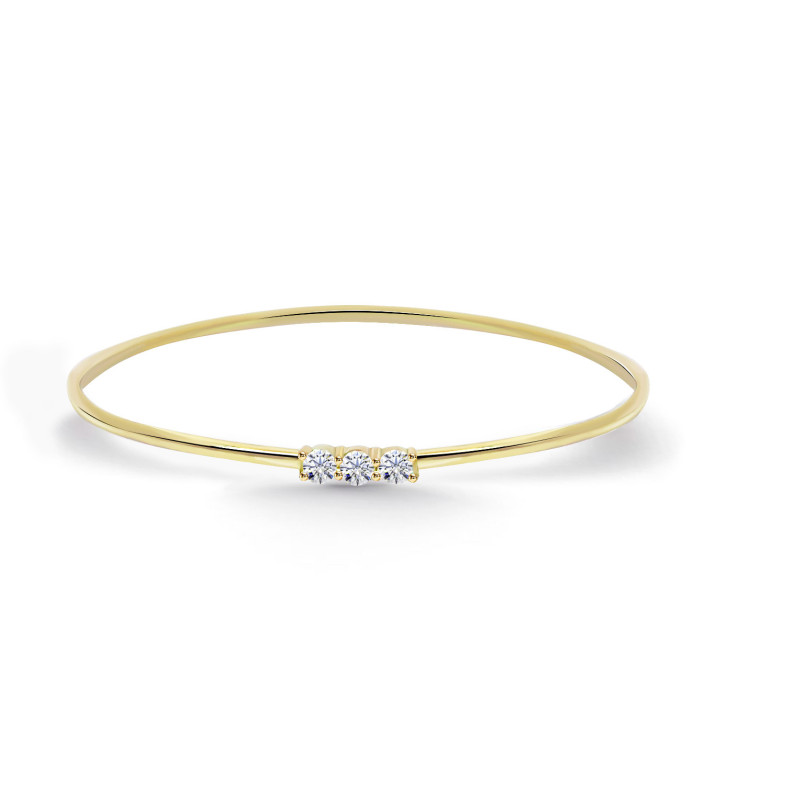 Bracelet tube rond en or jaune avec 3 diamants Eloise 35010952131