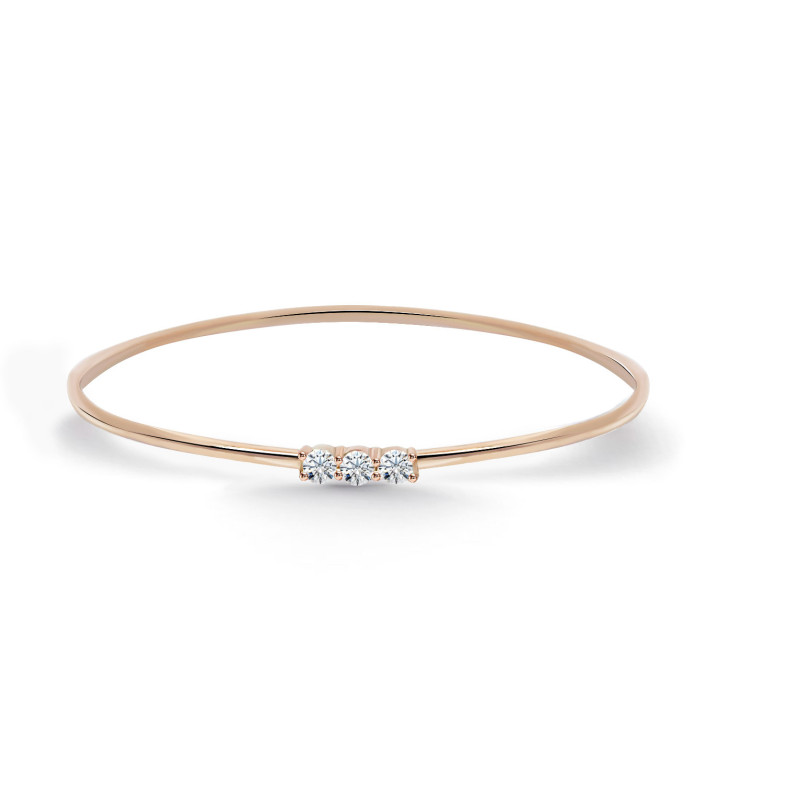 Pulseira tubo redondo ouro rosa 3 diamantes Eloise 35010952231