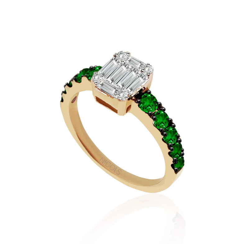 Electra Diamond Ring 0.44 Yellow Gold and Emerald 32810271012