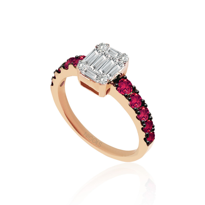 Anillo Diamantes Electra 0.44 Oro Rosa y Rubí 32810272013
