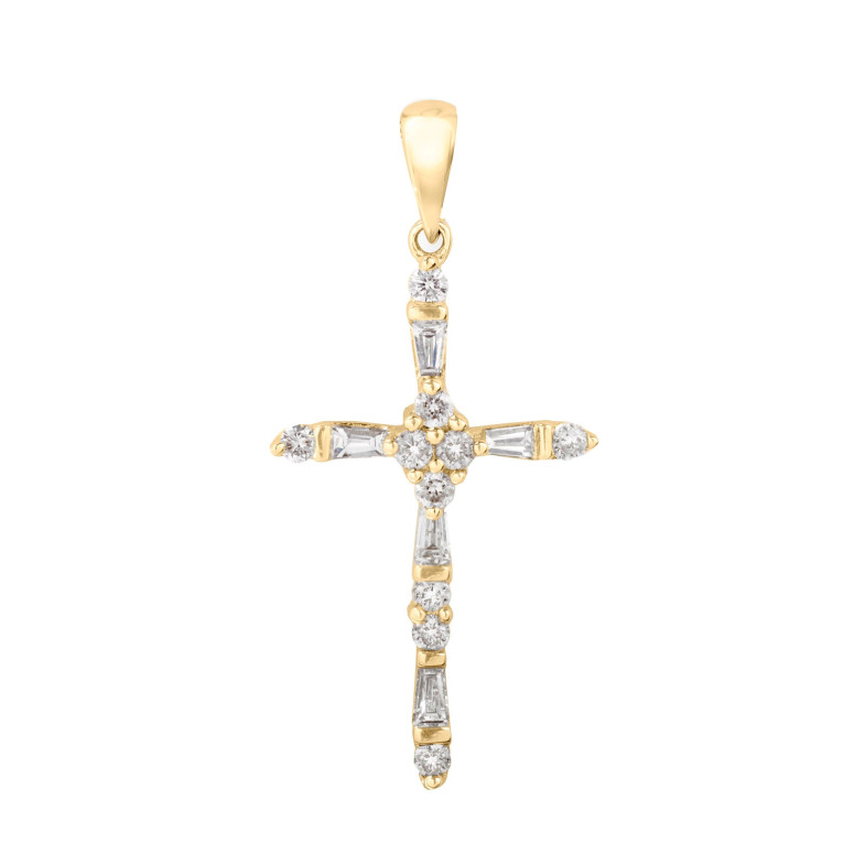 Yellow Gold Cross and Diamonds Latin Catholic Sign 20110660153