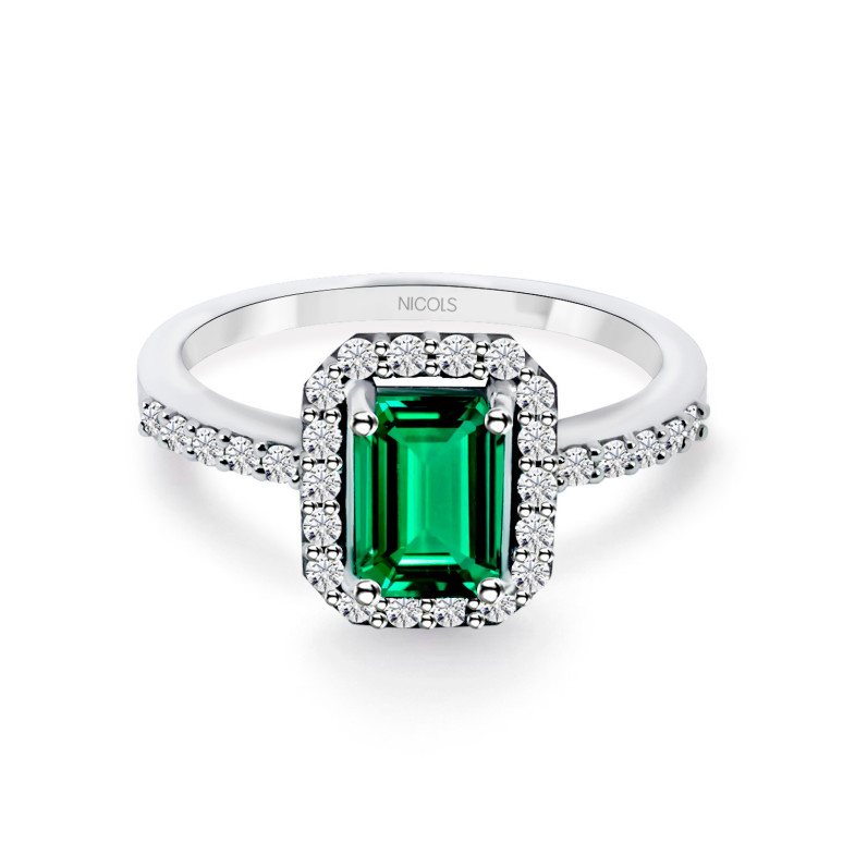 Emerald Ring 0.75ct White Gold SUNSET RECTANGLE 99929918012