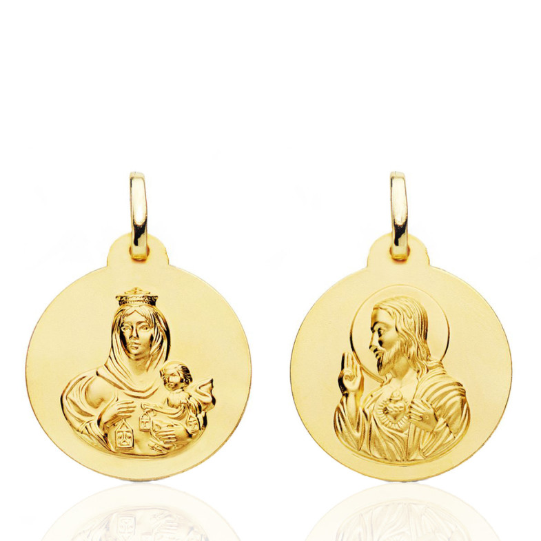 Escapulario 20mm Virgen del Carmen y Corazón de Jesús 18kt 36210012052