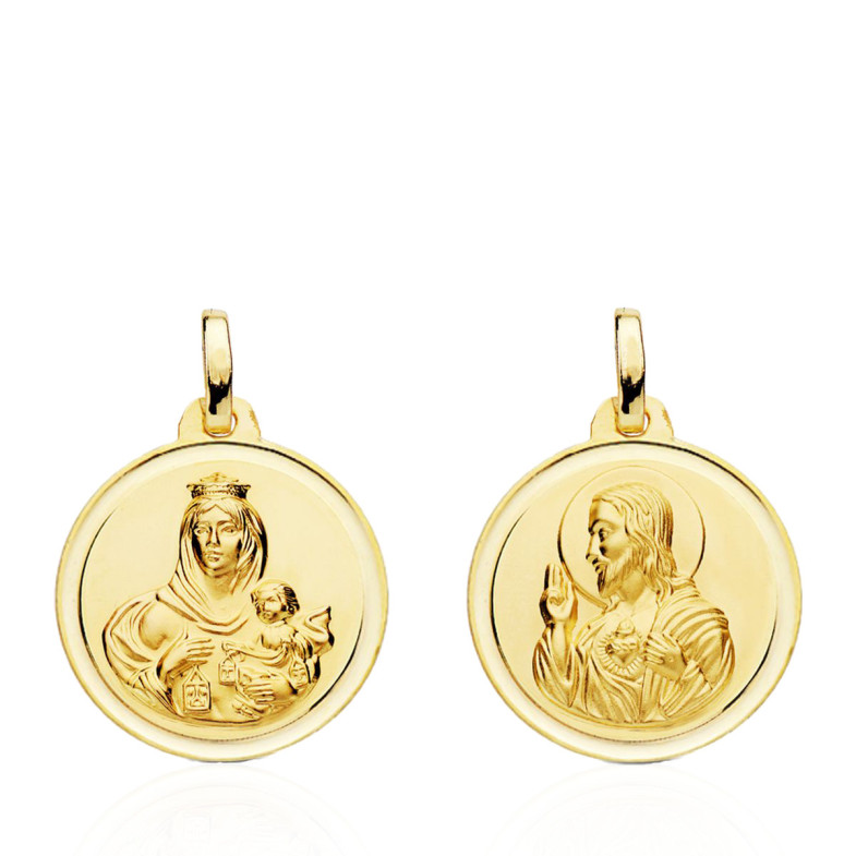 Escapulário 18mm Virgem de Carmem e Coração de Jesus Moldura 18kt 36210021852