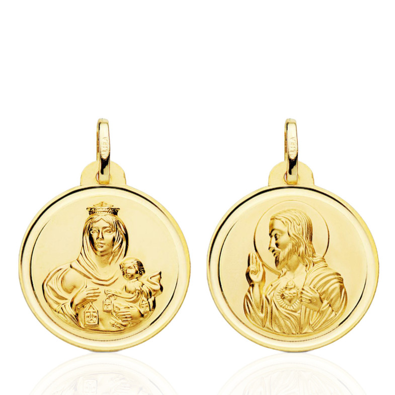 Scapular 22mm Virgin of Carmen and Heart of Jesus Bezel 18kt 36210022252