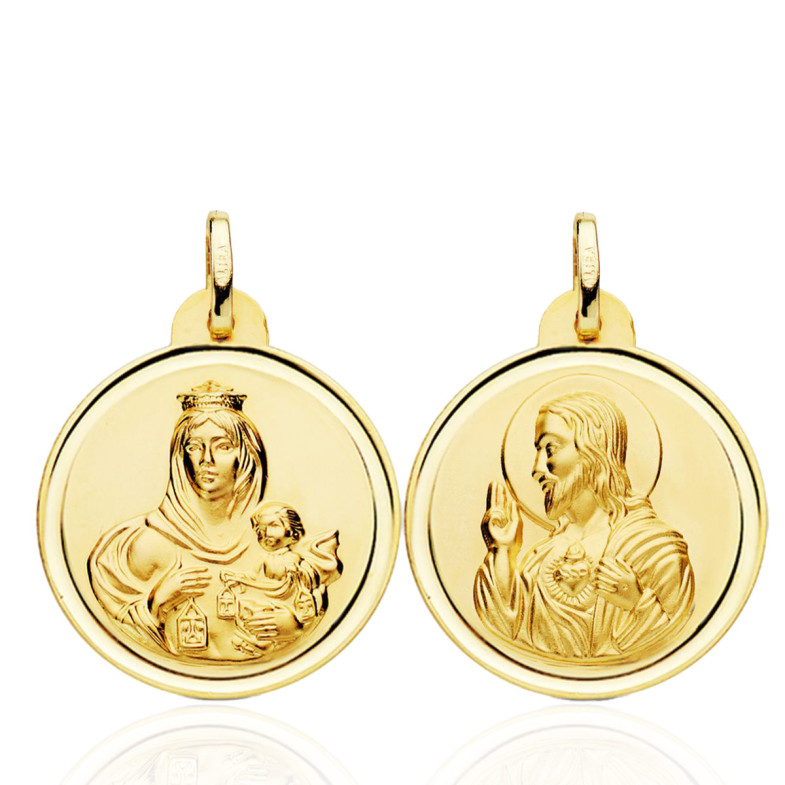 Scapular 24mm Virgin of Carmen and Heart of Jesus Bezel 18kt 36210022452