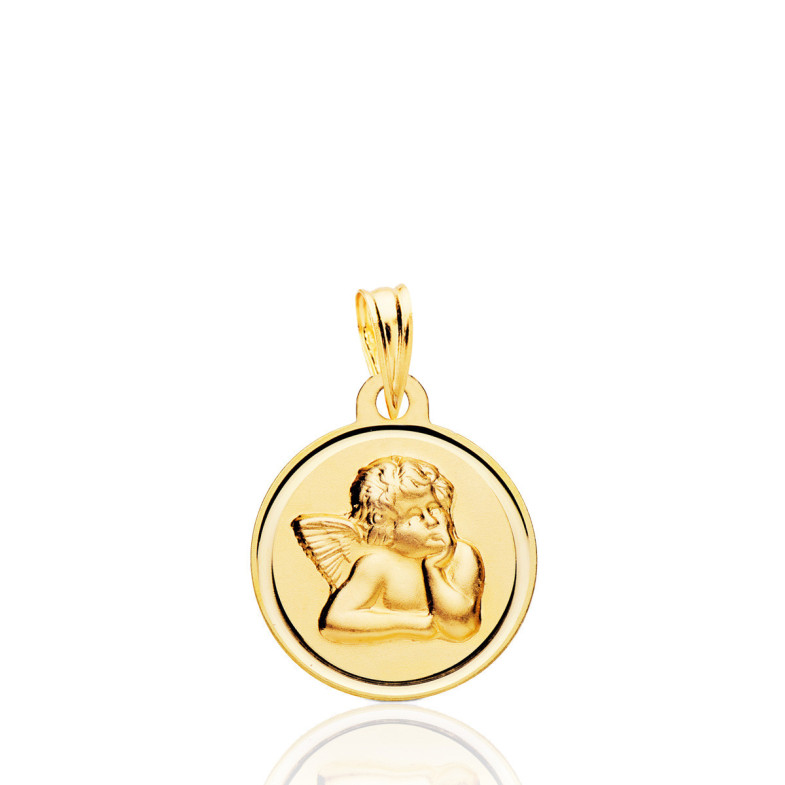 Medalha 16mm Anjo Serafin Bisel Liso 18kt 362111652
