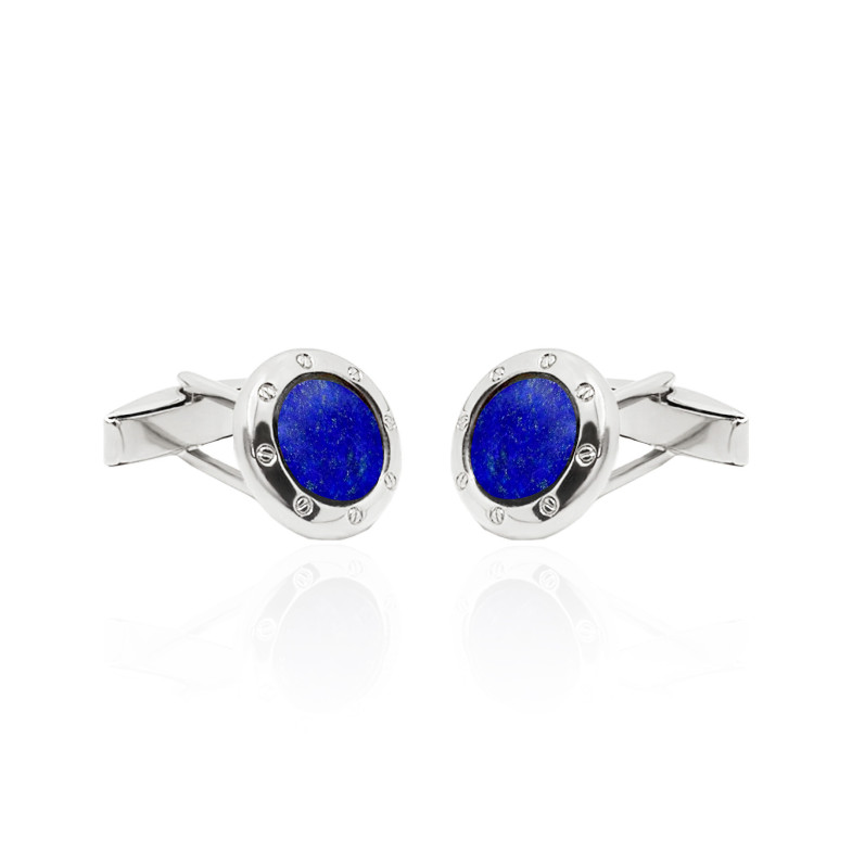 Round Silver Lapis Lazuli Cufflinks 33810121981