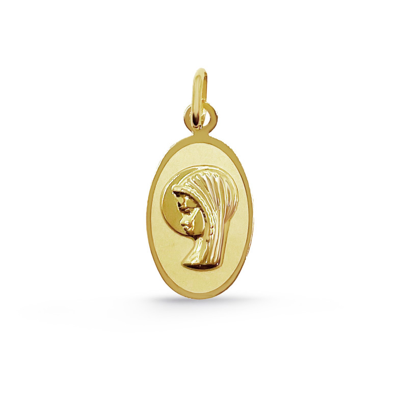 Jungfrau-Mädchen-Medaille, ovale, glatte Lünette, 18 Karat 3591090052