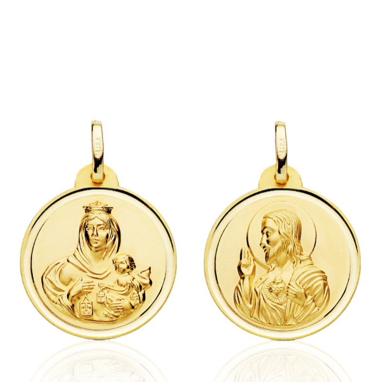 Scapular 20mm Virgin of Carmen and Heart of Jesus Bezel 18kt 36210022052