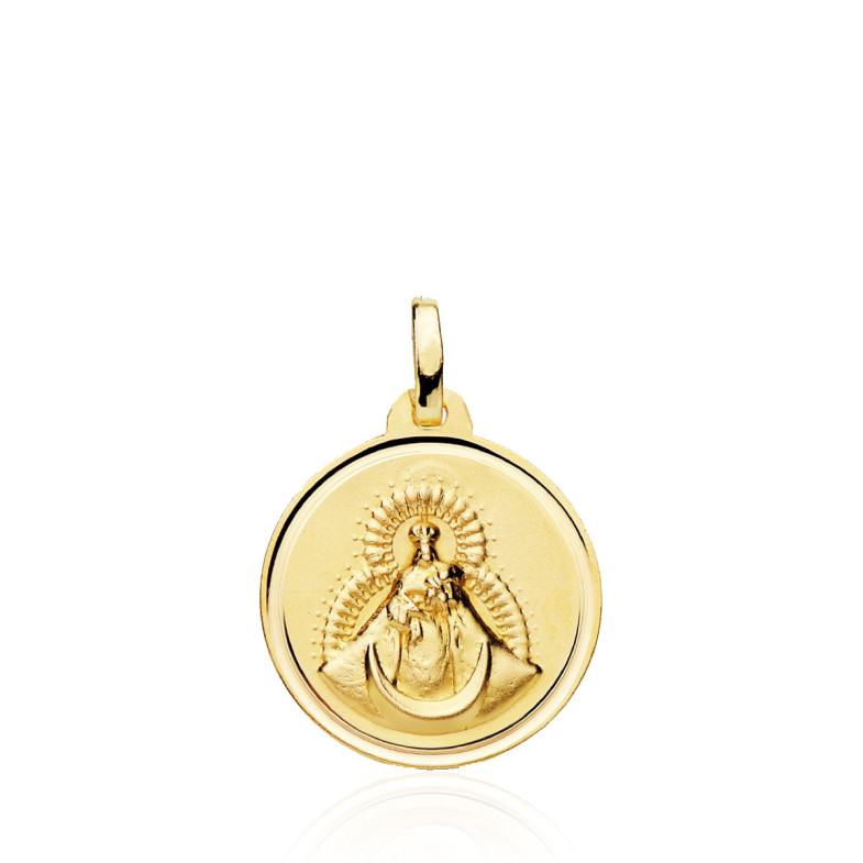 Medalha Virgen Del Rosario 18mm moldura lisa 18Kt 36210271852