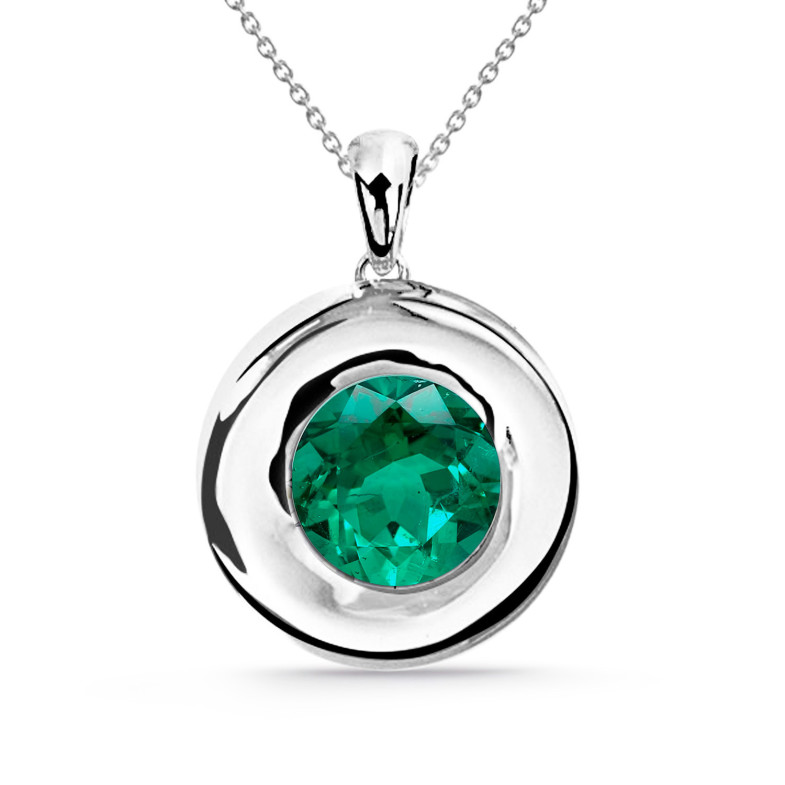 Colgante con Esmeralda LINDA Oro Blanco y Cadena