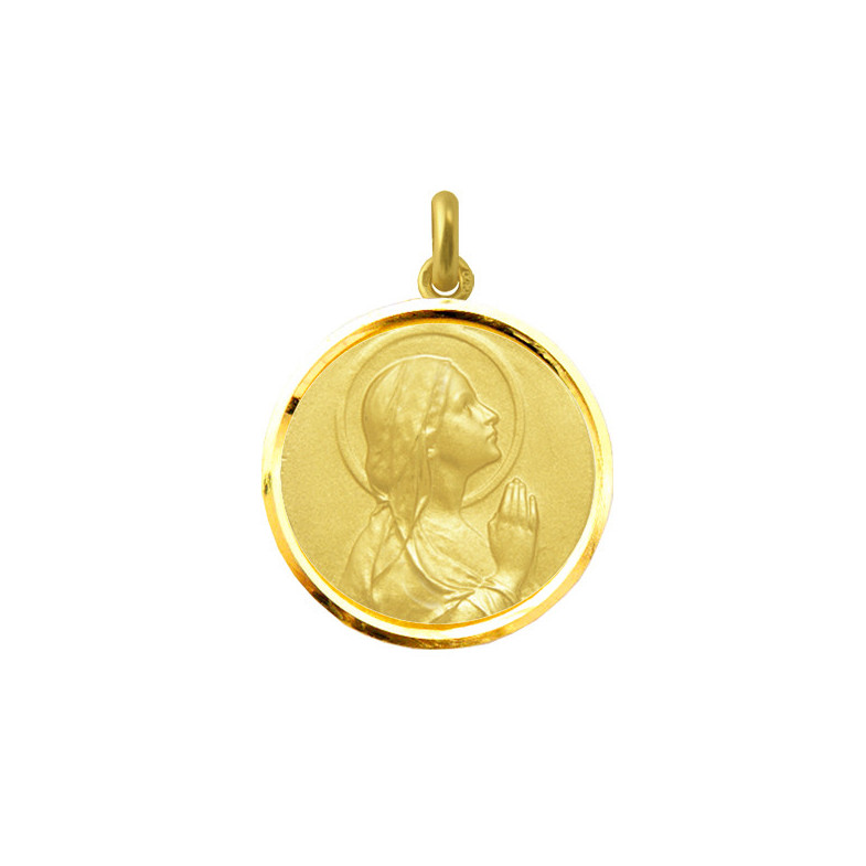Medalha de oração da Virgem Maria com moldura em ouro 18kt 04515060052