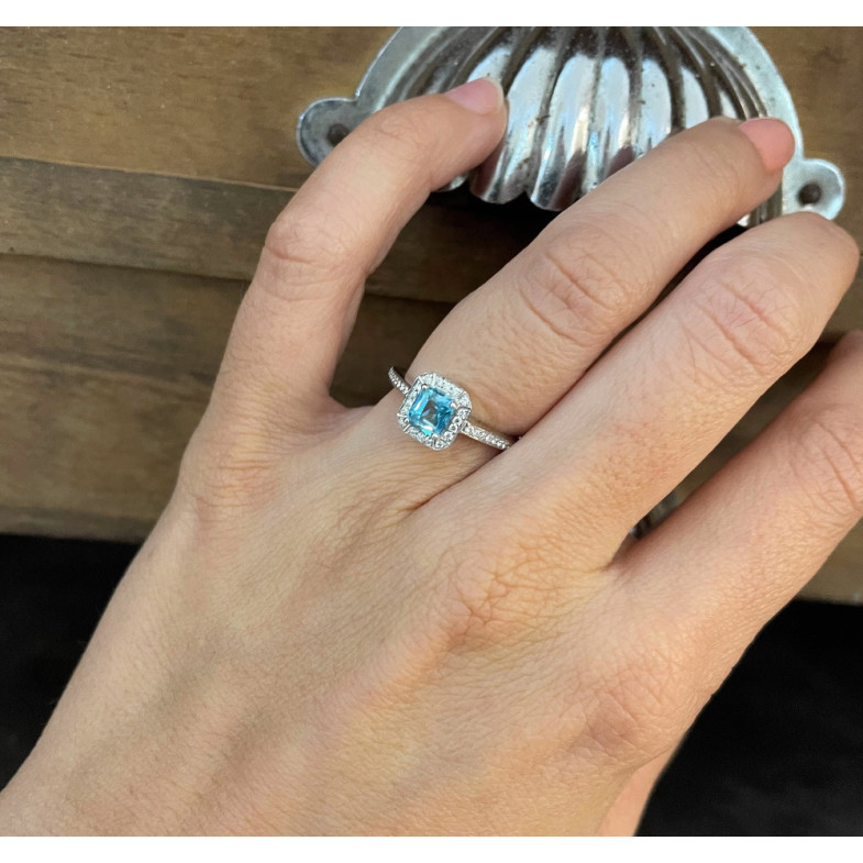 Anel de ouro azul zircão BAGUETTE SELO 14710940211