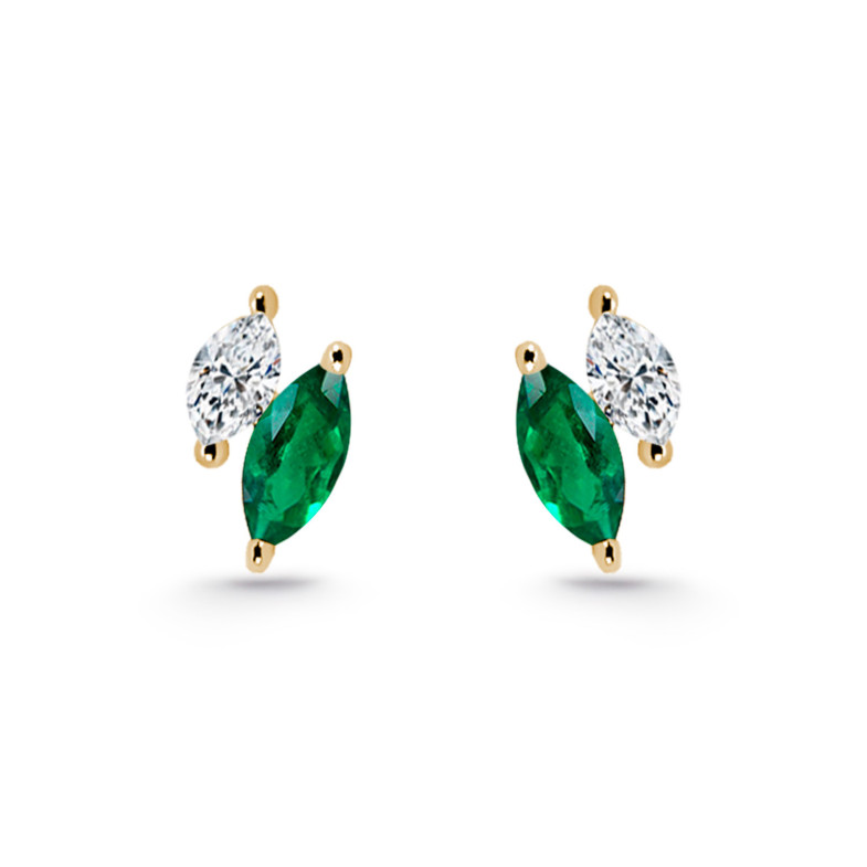 Marquise Climbing Earrings Diamonds and Emeralds Yellow Gold 26910370025
