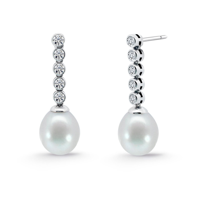 Brincos Pérola e Diamante Serenity Chatones 0.53 Ouro Branco 99928768321
