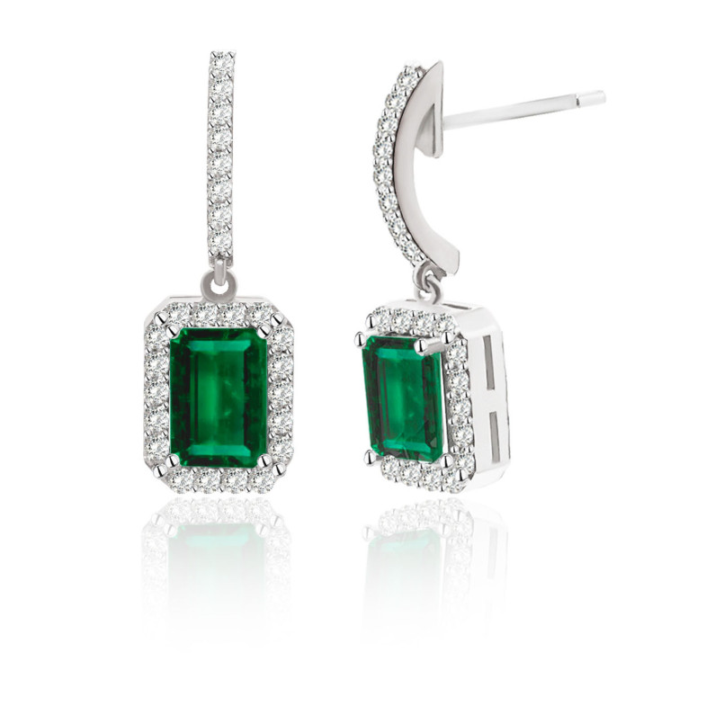 Sunset Rentangle Rectangular Emerald Earrings 1.45 99929918022