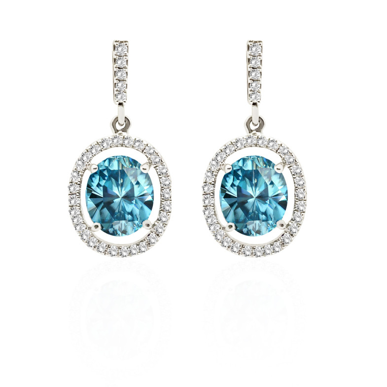 Gold Blue Zircon Earrings OVAL SEAL