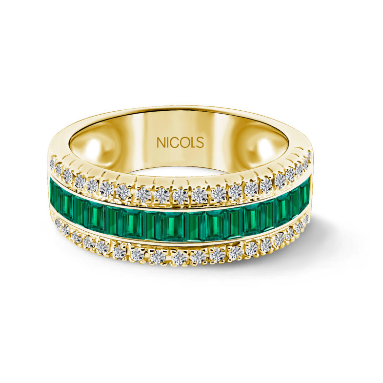 Emerald and Baguette Diamonds Ring Amelia 0.30 Yellow Gold 14710371015