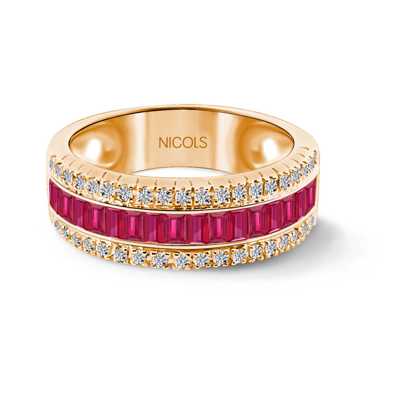 Ruby and Baguette Diamonds Ring Amelia 0.30 Rose Gold 14710371119