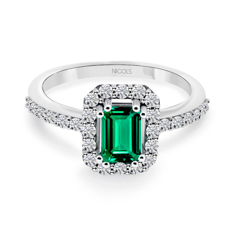 Emerald Ring 0.75ct White Gold SUNSET RECTANGLE 99929918012