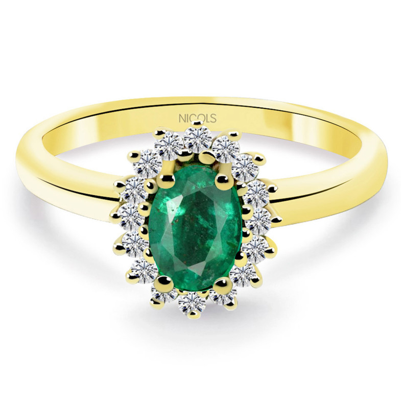 Emerald and Diamond Ring Yellow Gold Dahlia 0.50 99929089215