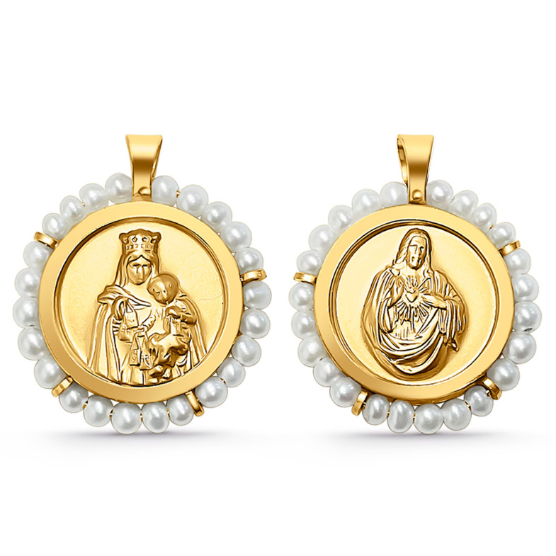 Gold and pearl scapular of the Virgin of Carmen and the Sacred Heart 37510020052